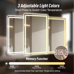 SONNI LED Badezimmerspiegel 60×120 cm, rahmenlos, Frontlicht matt, Anti-Beschlag, 3 Lichtfarben, dimmbar, Memory, horizontal & vertikal, IP44 wasserdicht