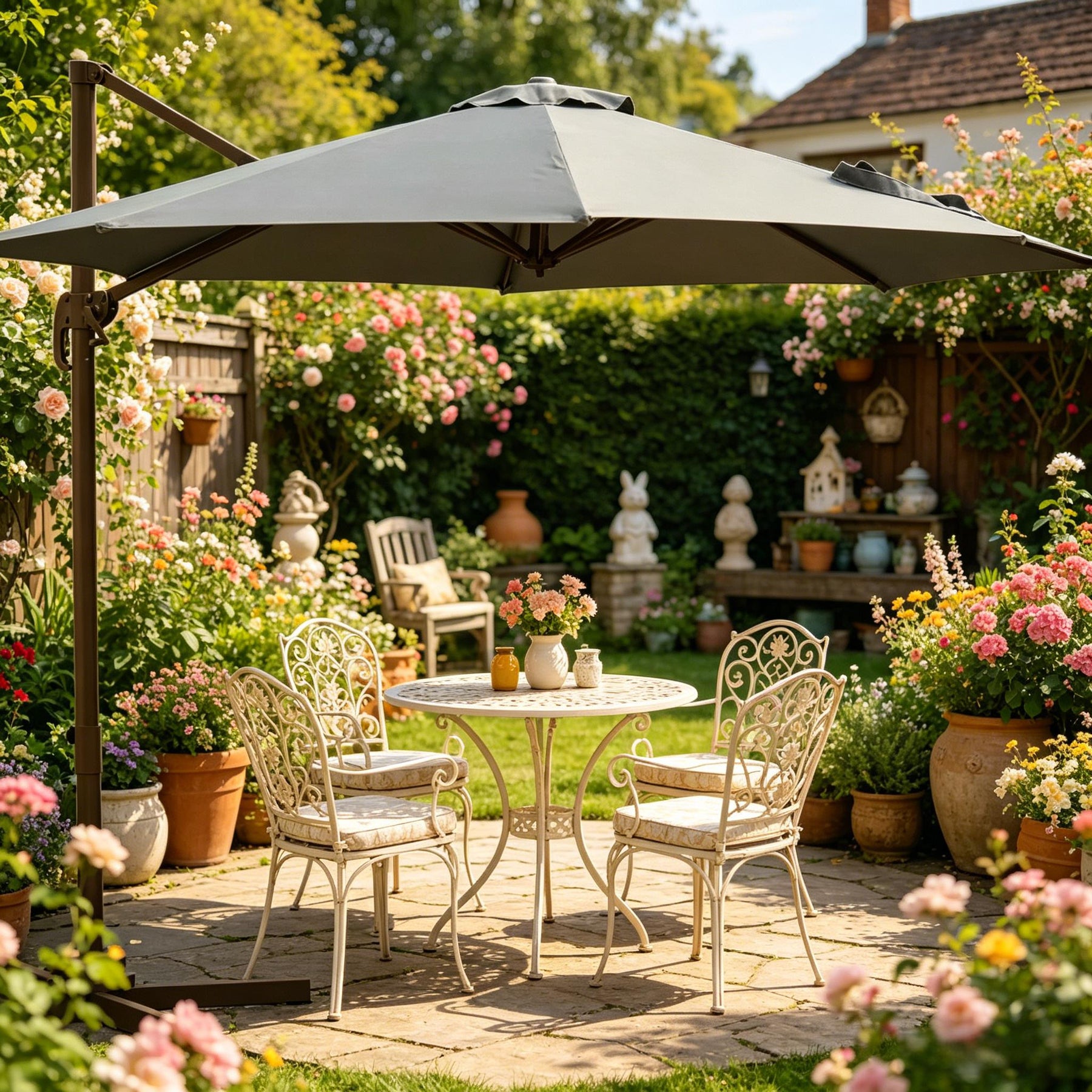 SONNI Cantilever Sonnenschirm 360° drehbar mit Neigefunktion, großer achteckiger Garten- & Poolschirm, Aluminium & Polyester,  2,95 x 2,5 m, Dunkelgrau