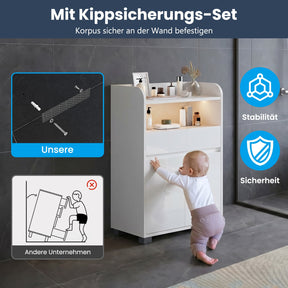 SONNI Badezimmer-Beistelltisch mit Touch-LED, 1 Schublade 2 Türen ausziehbarer Einlegeboden Aufbewahrungsmöbel 56 x 30 x 82 cm Weiß