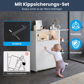 SONNI Waschtisch mit Touch-LED, weißer Unterschrank mit offener rechter Seite, Doppeltüren und ausziehbarem Einlegeboden, 90 x 30 x 82 cm Weiß