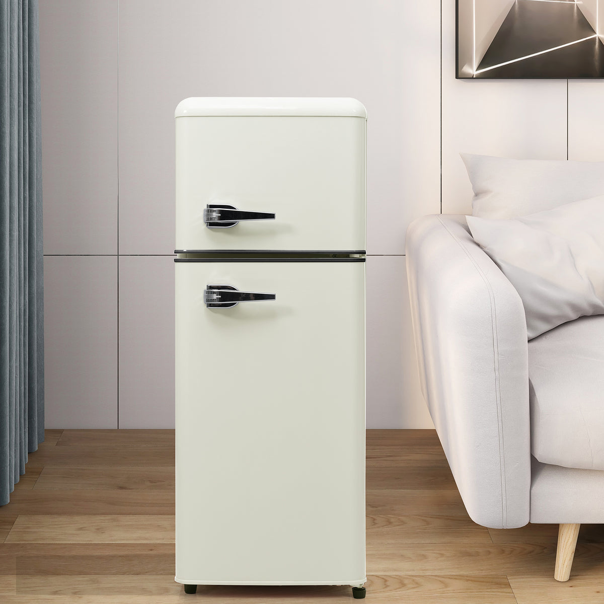 SONNI Retro Kühlschrank Kühl Gefrier Kombination mit 2 Türen, 92 Liter Gesamtvolumen 28 Liter Gefriervolumen LED Licht Glasregale Türregale 105.5 x 41 cm