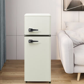 SONNI Retro Kühlschrank Kühl Gefrier Kombination mit 2 Türen, 92 Liter Gesamtvolumen 28 Liter Gefriervolumen LED Licht Glasregale Türregale 105.5 x 41 cm