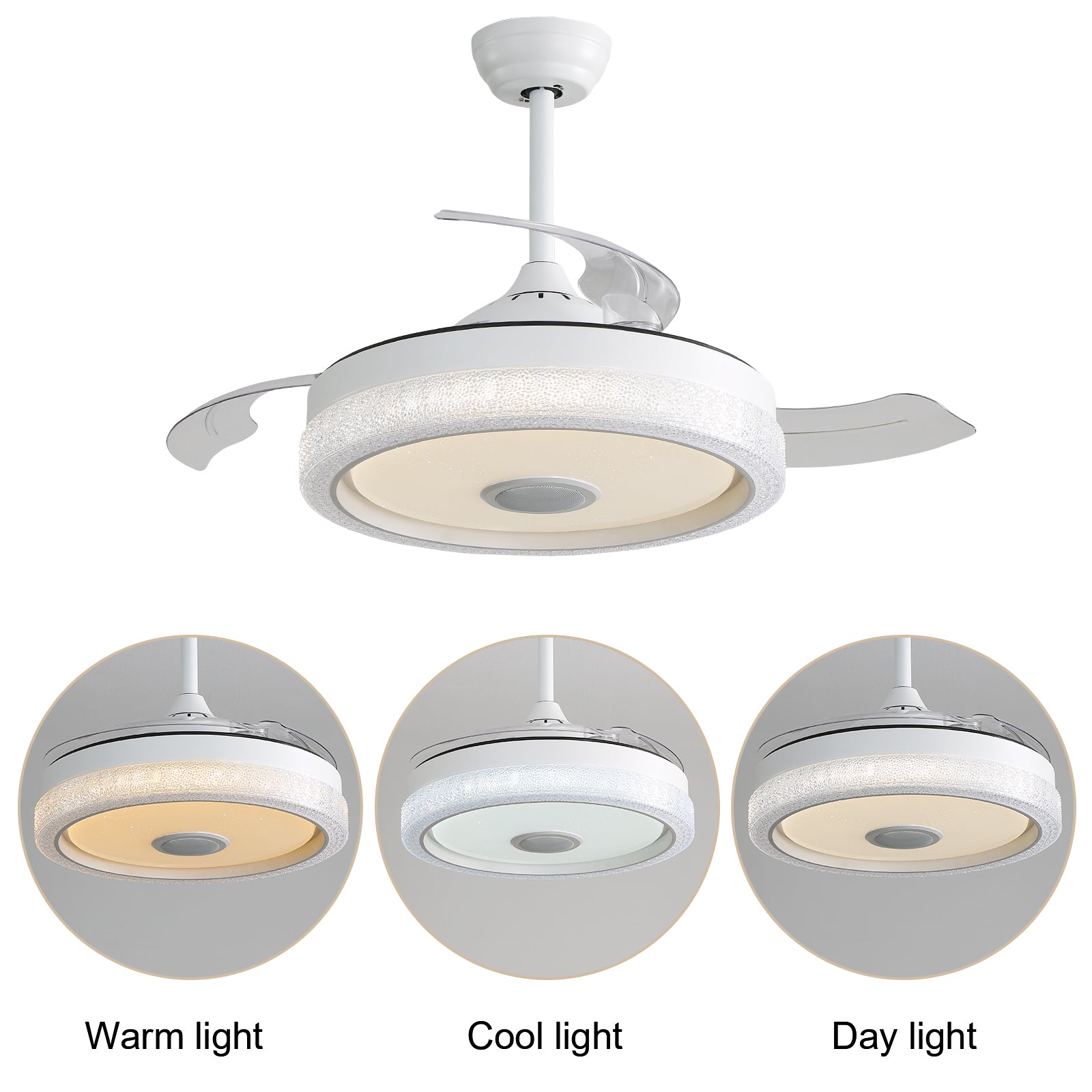 SONNI 42 Zoll Deckenventilator mit LED-Beleuchtung, 3 Farbtemperaturstufen + RGB, 3 ABS-Flügeln, DC-Motor