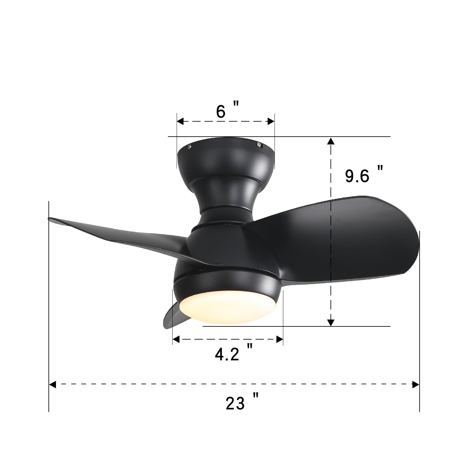 SONNI Deckenventilator 58 cm mit LED Beleuchtung und Fernbedienung, 3 Lichtfarben dimmbar 18 W LED Licht 3 ABS Flügel DC Motor Schwarz