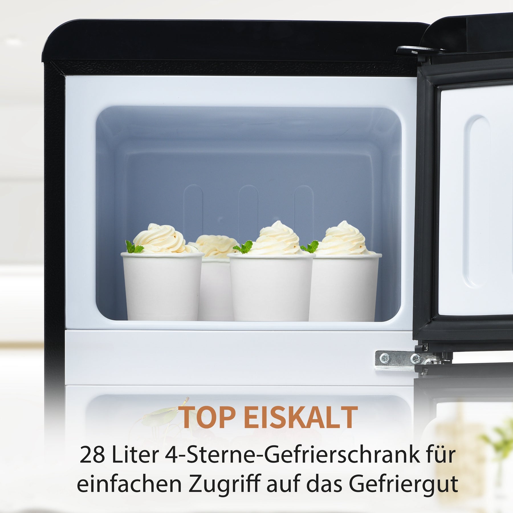 SONNI Retro Kühlschrank Kühl Gefrier Kombination mit 2 Türen, 92 Liter Gesamtvolumen 28 Liter Gefriervolumen LED Licht Glasregale Türregale 105.5 x 41 cm