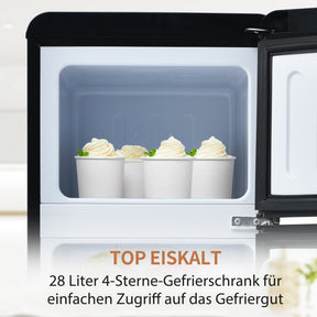 SONNI Retro Kühlschrank Kühl Gefrier Kombination mit 2 Türen, 92 Liter Gesamtvolumen 28 Liter Gefriervolumen LED Licht Glasregale Türregale 105.5 x 41 cm