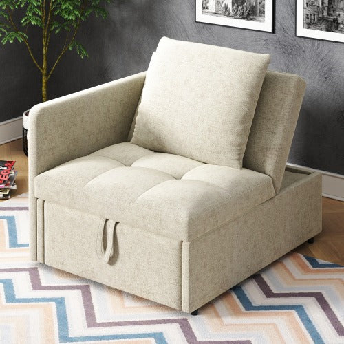 SONNI Schlafsofa mit Schlaffunktion, 3 in 1 Polsterbett, Leinenstoffsofa mit verstellbarer Rückenlehne und Kissen, Liegesofa für Gästezimmer und Home-Office, 177 x 68 x 65 cm
