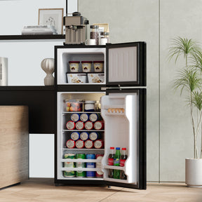 SONNI Minikühlschrank mit Gefrierfach, 92 L Kühlvolumen 28 L Gefrierfach Glastür LED Beleuchtung Temperaturregelung Glasablagen