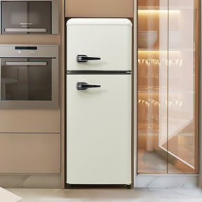 SONNI Retro Kühlschrank Kühl Gefrier Kombination mit 2 Türen, 92 Liter Gesamtvolumen 28 Liter Gefriervolumen LED Licht Glasregale Türregale 105.5 x 41 cm