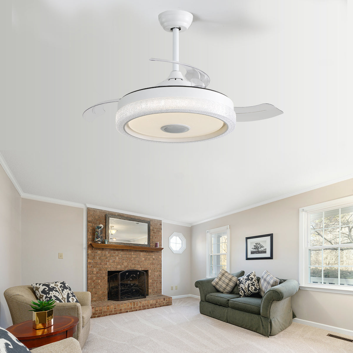 SONNI 42 Zoll Deckenventilator mit LED-Beleuchtung, 3 Farbtemperaturstufen + RGB, 3 ABS-Flügeln, DC-Motor