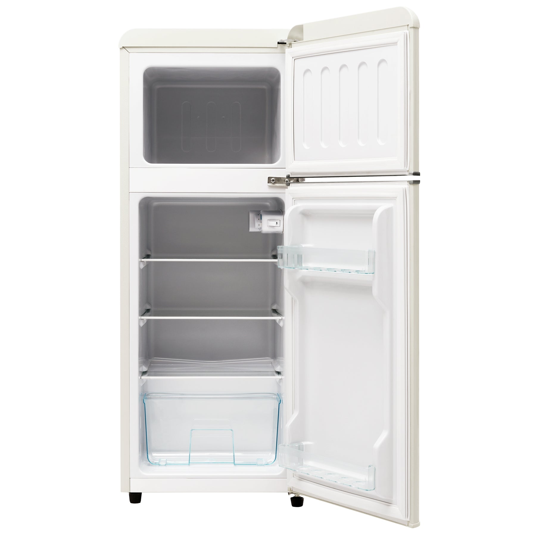SONNI Retro Kühlschrank Kühl Gefrier Kombination mit 2 Türen, 92 Liter Gesamtvolumen 28 Liter Gefriervolumen LED Licht Glasregale Türregale 105.5 x 41 cm