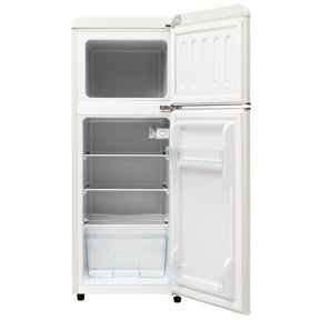 SONNI Retro Kühlschrank Kühl Gefrier Kombination mit 2 Türen, 92 Liter Gesamtvolumen 28 Liter Gefriervolumen LED Licht Glasregale Türregale 105.5 x 41 cm