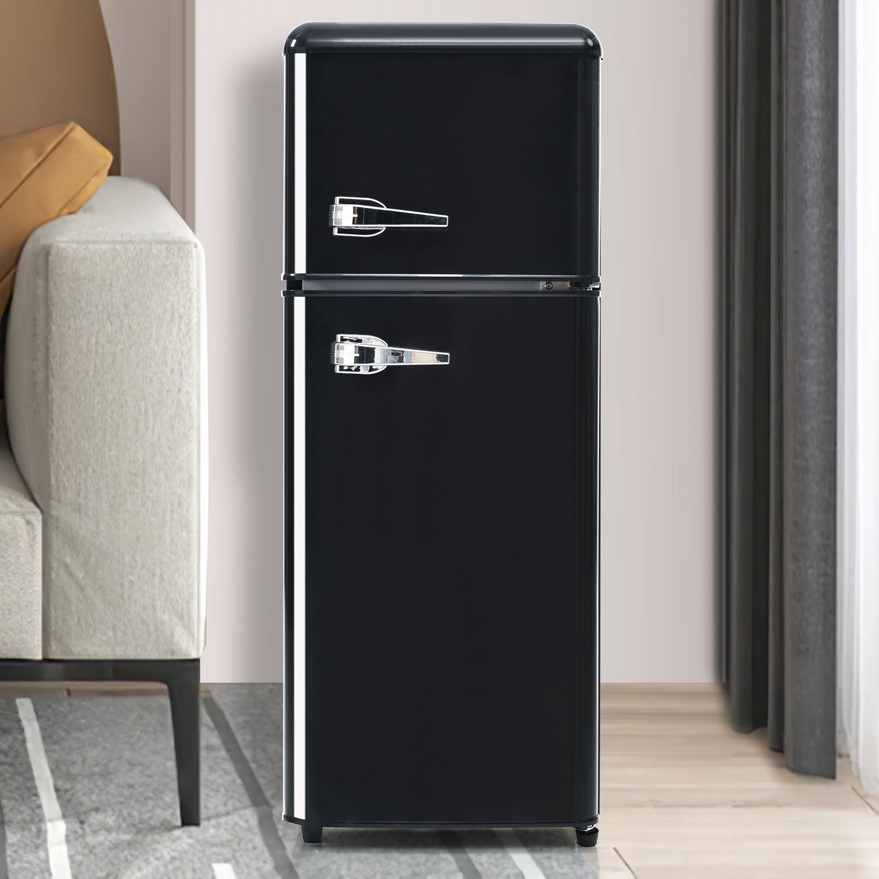 SONNI Retro Kühlschrank Kühl Gefrier Kombination mit 2 Türen, 92 Liter Gesamtvolumen 28 Liter Gefriervolumen LED Licht Glasregale Türregale 105.5 x 41 cm