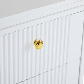 SONNI Buffetschrank Weiß mit ausziehbarer Tischplatte, drehbarer Arbeitsfläche, Glasschiebetüren, Wellenmuster, verstellbarem Stauraum und goldenen Metallbeinen, Sideboard für Küche und Esszimmer, 122x40x82cm