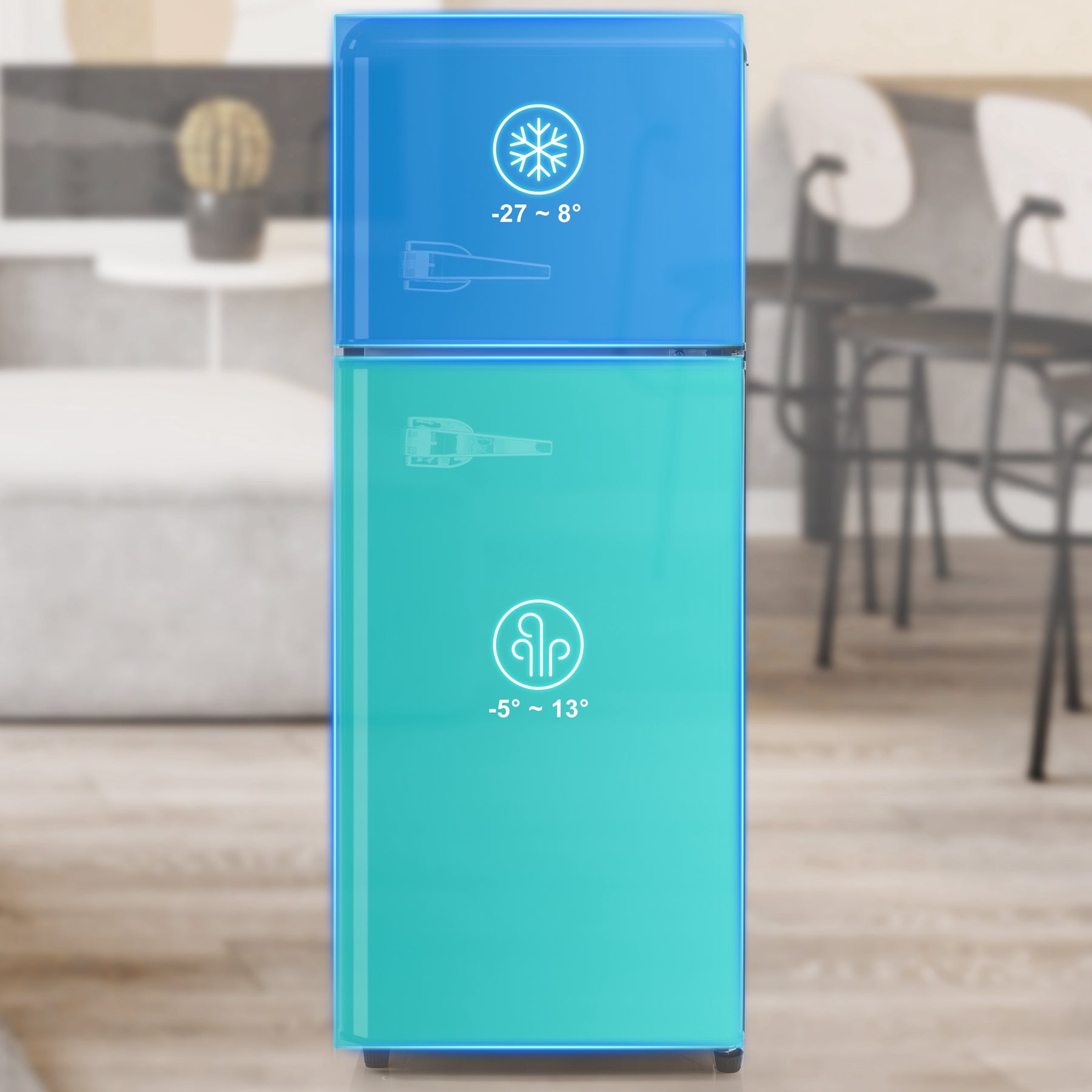 SONNI Retro Kühlschrank Kühl Gefrier Kombination mit 2 Türen, 92 Liter Gesamtvolumen 28 Liter Gefriervolumen LED Licht Glasregale Türregale 105.5 x 41 cm