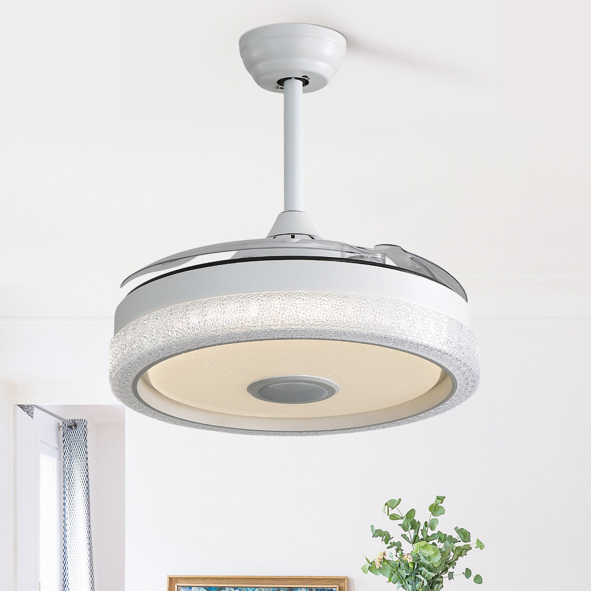 SONNI 42 Zoll Deckenventilator mit LED-Beleuchtung, 3 Farbtemperaturstufen + RGB, 3 ABS-Flügeln, DC-Motor