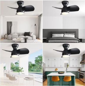 SONNI Deckenventilator 58 cm mit LED Beleuchtung und Fernbedienung, 3 Lichtfarben dimmbar 18 W LED Licht 3 ABS Flügel DC Motor Schwarz
