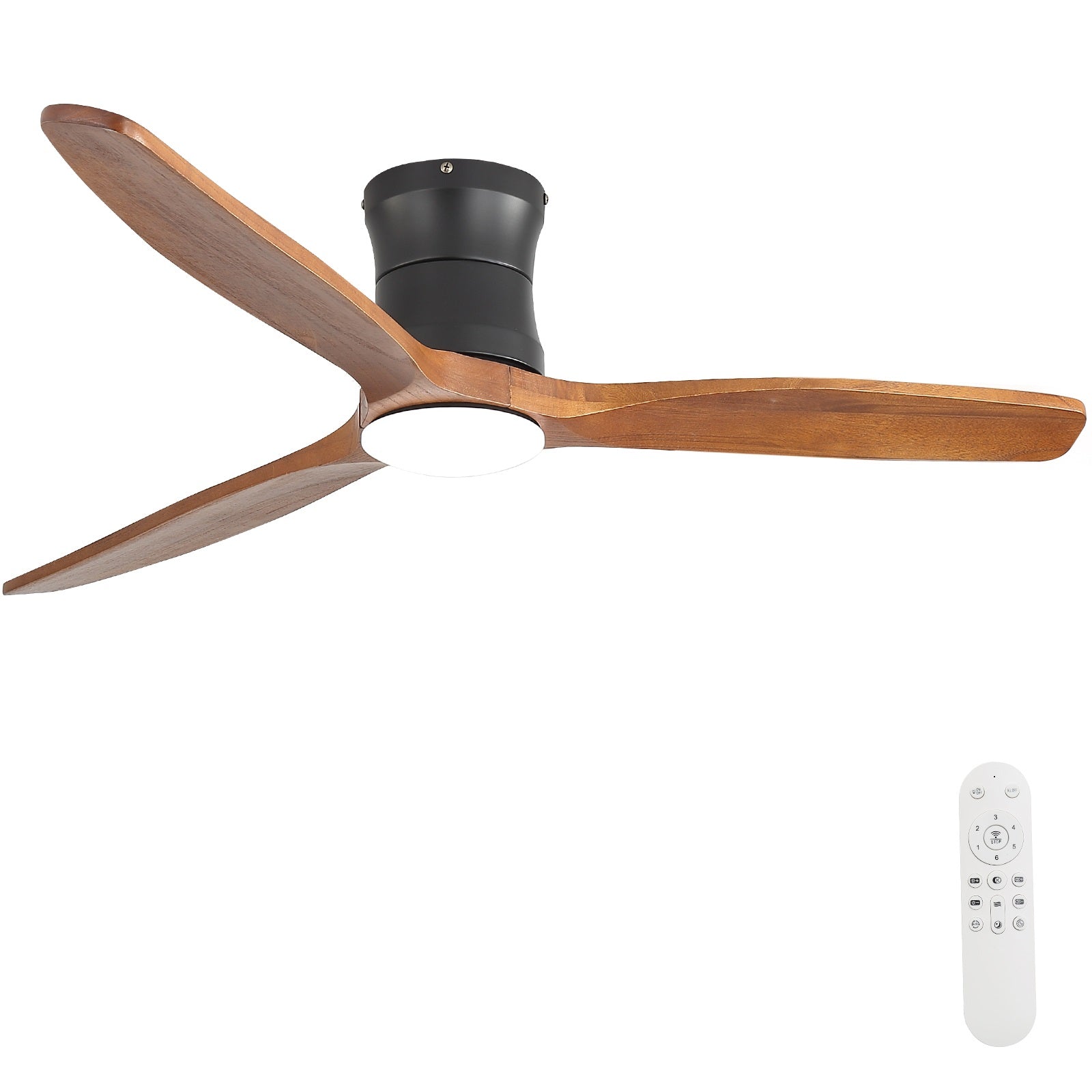 SONNI Deckenventilator mit Beleuchtung und Fernbedienung, 132 cm moderner Ventilator mit 3 Massivholzflügeln, leisem DC-Motor und 6 Geschwindigkeitsstufen