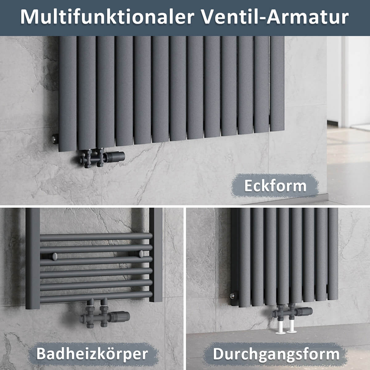 SONNI Multiblock Set für Heizkörper Anschlussarmatur inkl. Thermotstat Hahnblock Ventil Heizungszubehör Eck- und Durchgangsform