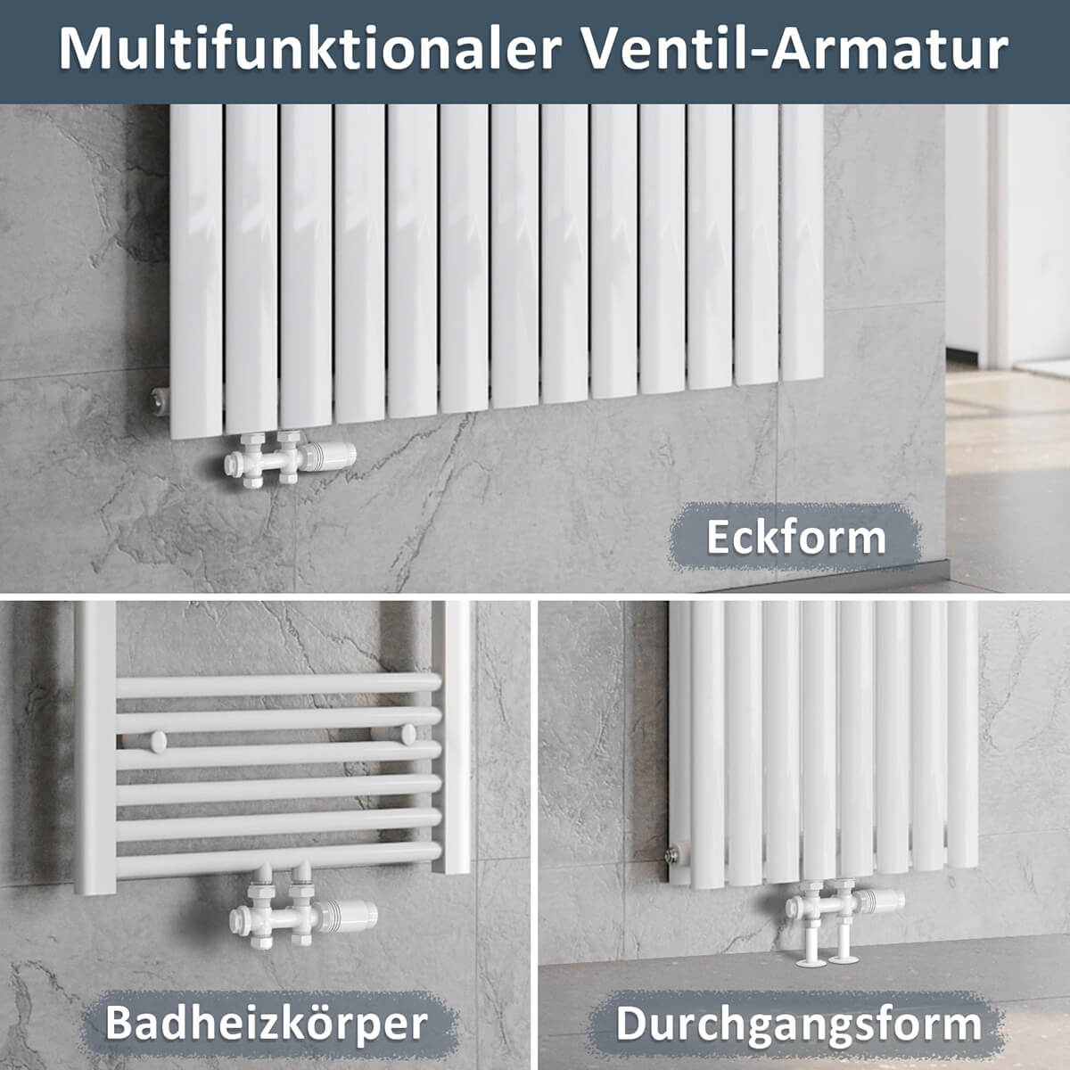 SONNI Multiblock Set für Heizkörper Anschlussarmatur inkl. Thermotstat Hahnblock Ventil Heizungszubehör Eck- und Durchgangsform