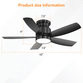 SONNI Deckenventilator 106 cm mit LED Beleuchtung und Fernbedienung, reversibler DC Motor 5 ABS Flügel 18 W LED Licht