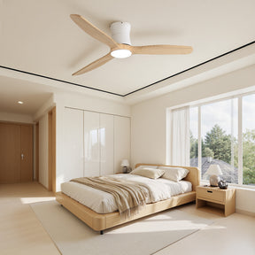 SONNI Deckenventilator mit Beleuchtung und Fernbedienung, 132 cm moderner Ventilator mit 3 Massivholzflügeln, leisem DC-Motor und 6 Geschwindigkeitsstufen