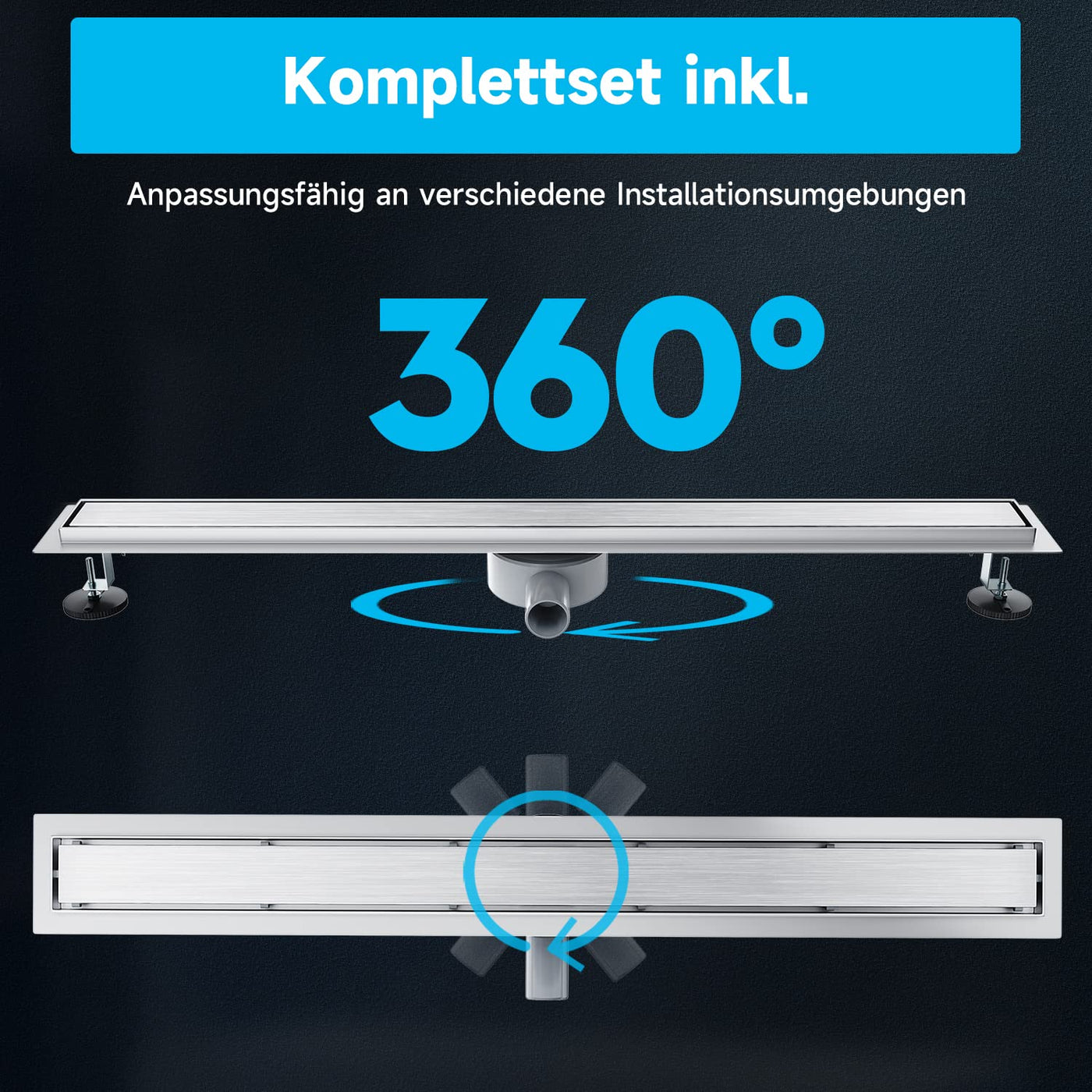 SONNI Duschrinne 70 Cm Edelstahl - Mit 360° Drehablauf, Geruchsstop & Haarsieb, Schlank 15 Mm