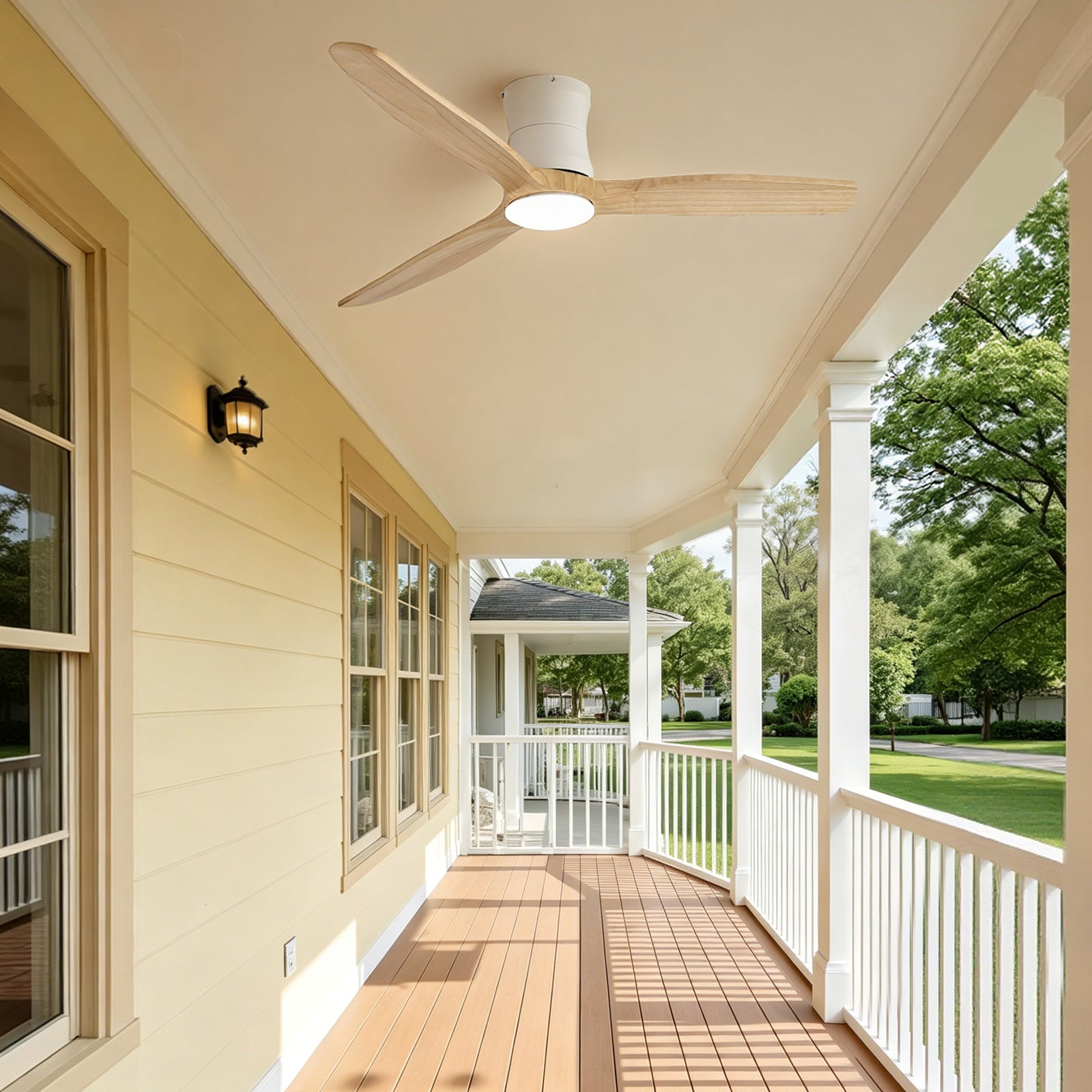 SONNI Deckenventilator mit Beleuchtung und Fernbedienung, 132 cm moderner Ventilator mit 3 Massivholzflügeln, leisem DC-Motor und 6 Geschwindigkeitsstufen