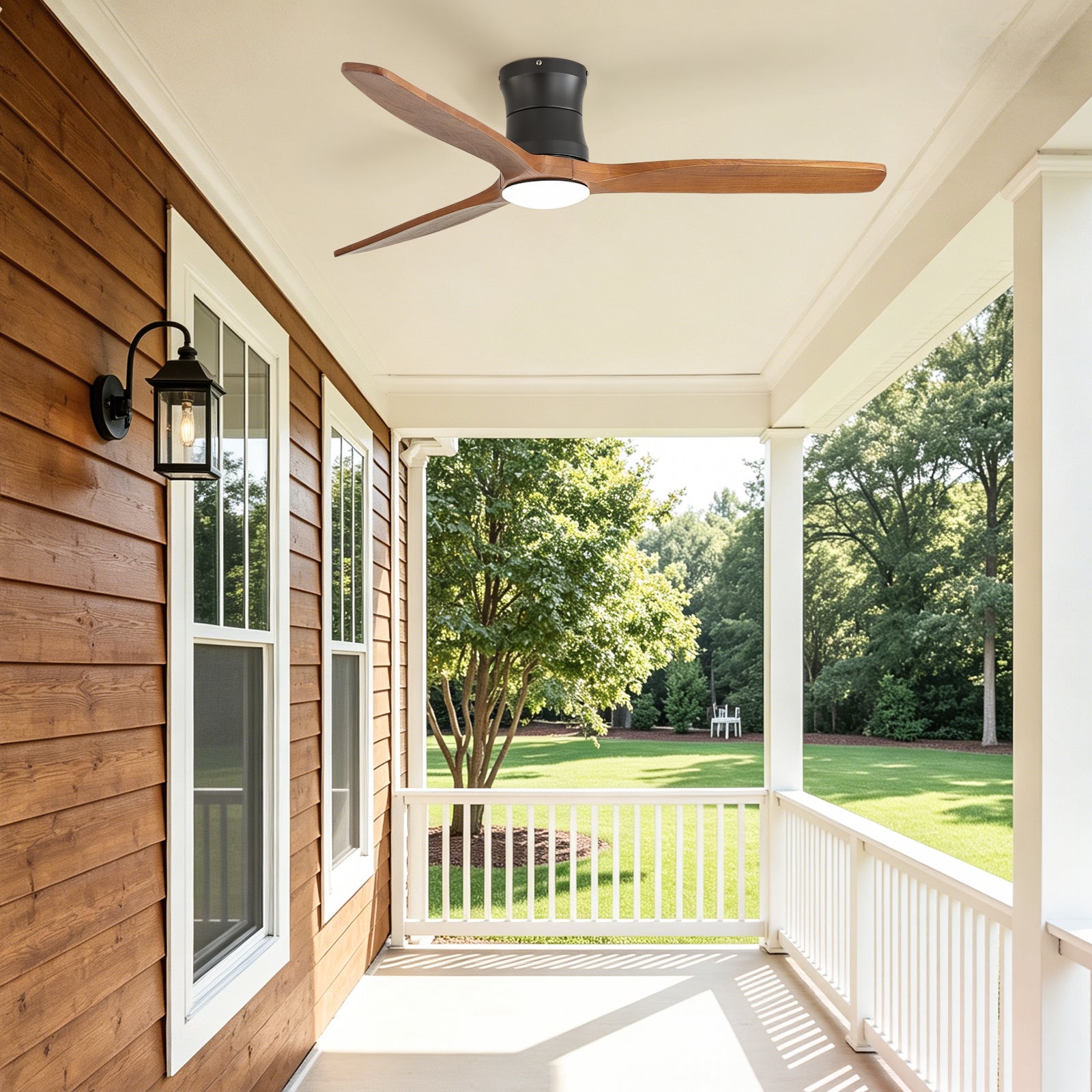 SONNI Deckenventilator mit Beleuchtung und Fernbedienung, 132 cm moderner Ventilator mit 3 Massivholzflügeln, leisem DC-Motor und 6 Geschwindigkeitsstufen