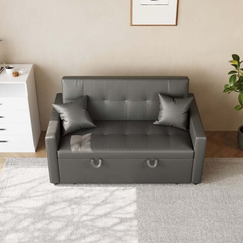 SONNI Sofa 140x94cm mit schlaffunktion, modernen Klein Schlafsofa Dunkelgrau, Bettsofa 2 Sitzer mit Kissen, Rückenlehnenwinkel verstellbar Superfaser Kunstleder