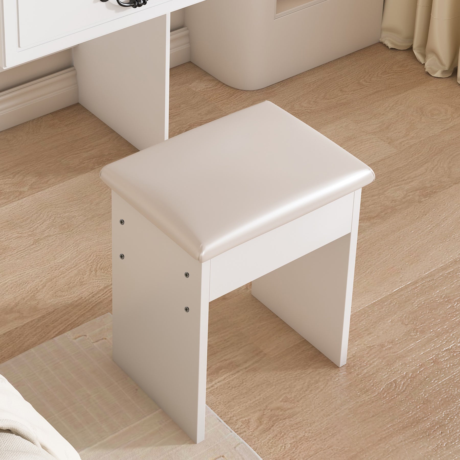 SONNI modernes minimalistisches Schminktisch Set mit dimmbarem LED Spiegel verstecktem Stauraum inkl gepolstertem Hocker Weiß 60× 36×131 cm