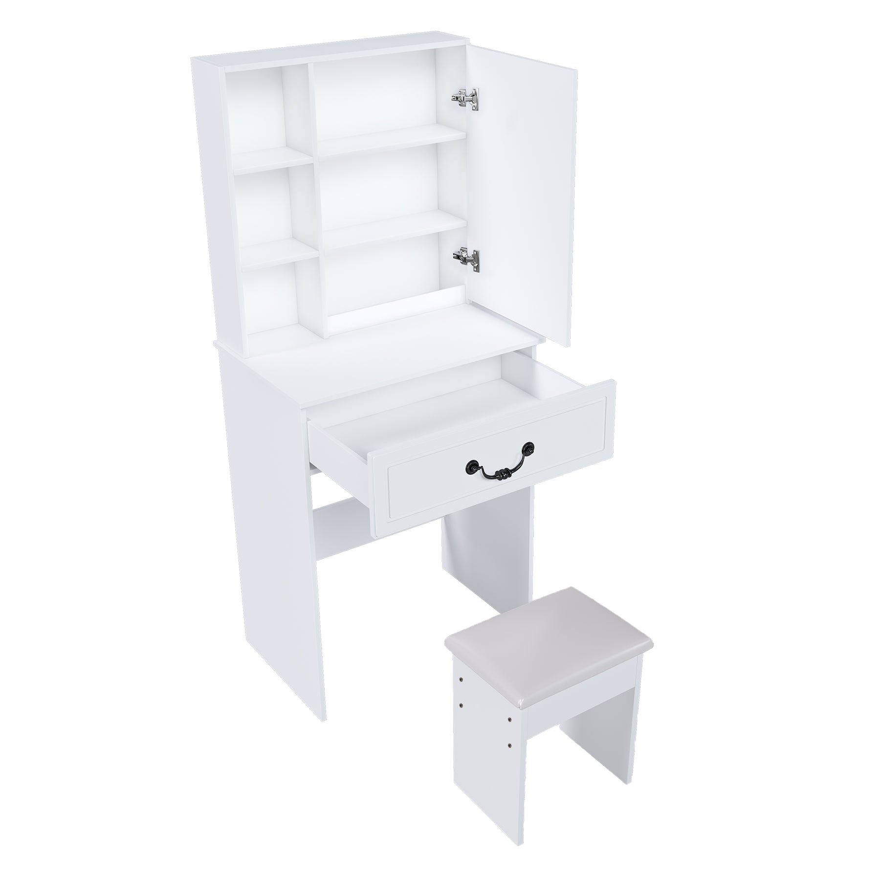 SONNI modernes minimalistisches Schminktisch Set mit dimmbarem LED Spiegel verstecktem Stauraum inkl gepolstertem Hocker Weiß 60× 36×131 cm