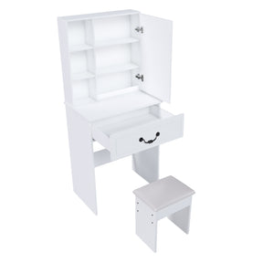 SONNI modernes minimalistisches Schminktisch Set mit dimmbarem LED Spiegel verstecktem Stauraum inkl gepolstertem Hocker Weiß 60× 36×131 cm
