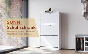 SONNI Schuhschrank mit Sitzbank, Schuhregal Weiß Holz, mit verstelbaren Einlegeböden, mit Stauraum Schuhablage, mit Grau Sitzkisse
