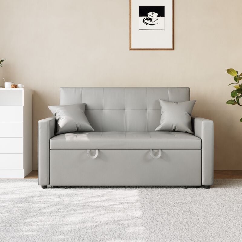 SONNI Sofa 140x94cm mit schlaffunktion, modernen Klein Schlafsofa Dunkelgrau, Bettsofa 2 Sitzer mit Kissen, Rückenlehnenwinkel verstellbar Superfaser Kunstleder