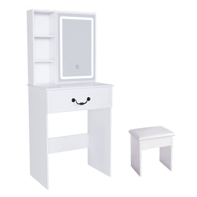 SONNI modernes minimalistisches Schminktisch Set mit dimmbarem LED Spiegel verstecktem Stauraum inkl gepolstertem Hocker Weiß 60× 36×131 cm