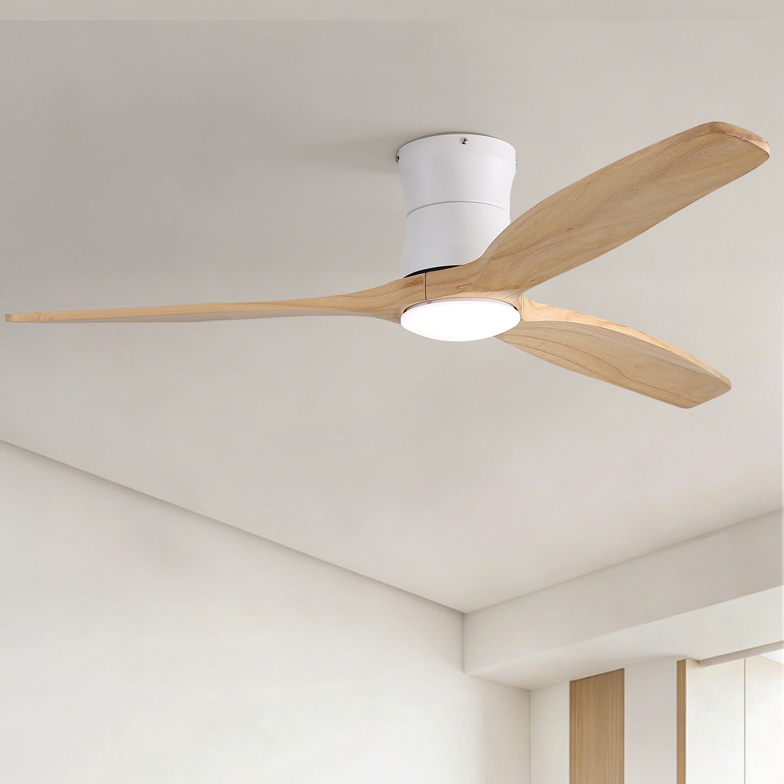 SONNI Deckenventilator mit Beleuchtung und Fernbedienung, 132 cm moderner Ventilator mit 3 Massivholzflügeln, leisem DC-Motor und 6 Geschwindigkeitsstufen