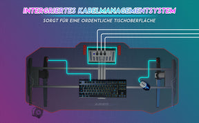 SONNI Gaming Tisch mit LED, RGB Gaming Schreibtisch mit großem Mauspad, Getränkehalter und Kopfhörerhaken, Schwarz 140cm