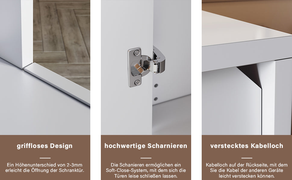SONNI Kommode Sideboard mit LED Beleuchtung Weiß Hochglanz Wohnzimmermöbel Wohnzimmerschrank Standschrank