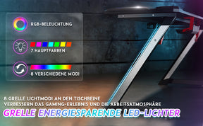 SONNI Gaming Schreibtisch mit LED 120cm Gaming Tisch RGB Gaming Schreibtisch Ergonomischer Tisch Gamer Tisch mit Getränkehalterung und Kopfhörerhaken Schwarz PC Tisch Klein