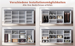 SONNI Schuhschrank mit Sitzbank, Schuhregal Weiß Holz, mit verstelbaren Einlegeböden, mit Stauraum Schuhablage, mit Grau Sitzkisse