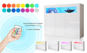 SONNI Sideboard Weiss Hochglanz Wohnzimmer, LED Kommode, Wohnzimmermöbel Wohnzimmerschrank Standschrank B116xH93xT35cm