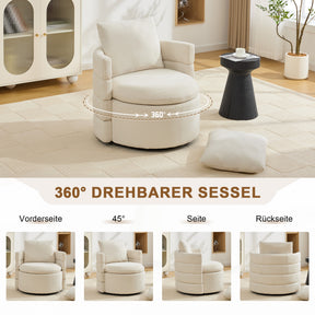 SONNI Drehsessel 360° drehbar mit Stauraum, moderner Chenille Polstersessel mit bequemem Rückenkissen, 72 x 66,5 x 76 cm
