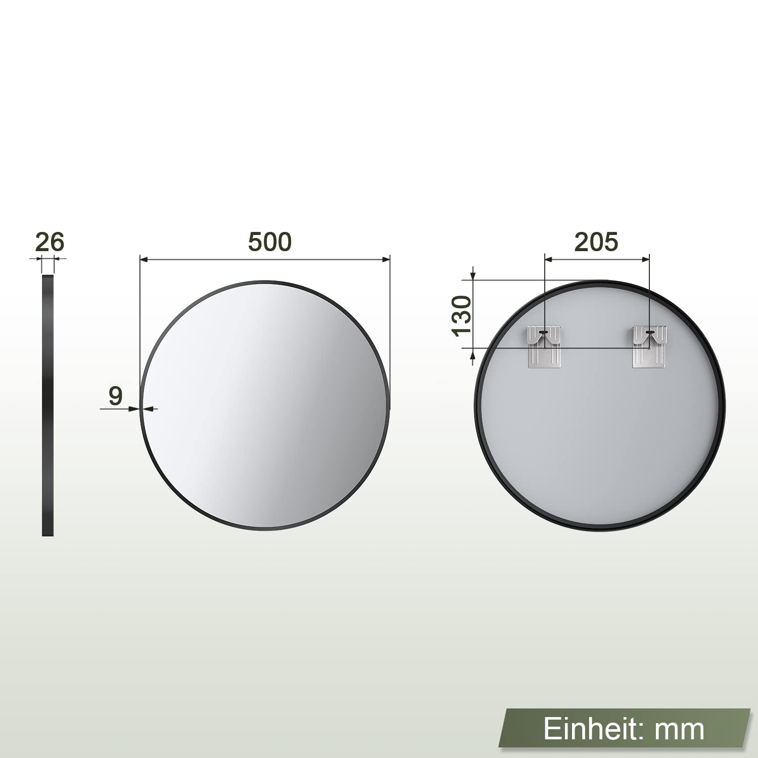SONNI Rund Wandspiegel 40/50/60cm, Schwarz Aluminiumrahmen Wandmontage Schminkspiegel mit HD-Glas Moderner Kreisspiegel für Badezimmer, Wohnzimmer