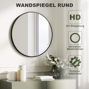 SONNI Rund Wandspiegel 40/50/60cm, Schwarz Aluminiumrahmen Wandmontage Schminkspiegel mit HD-Glas Moderner Kreisspiegel für Badezimmer, Wohnzimmer