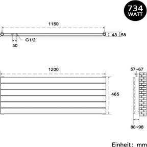 SONNI Design Heizkörper flach horizontal Flachheikörper für Bad Seitenanschluss Badheizkörper 465*1200mm Weiß ohne/mit Mutiblock