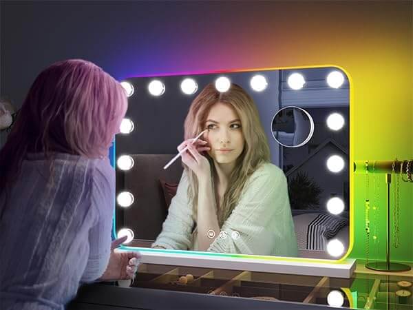 SONNI  Hollywood Spiegel mit RGB Beleuchtung Schminkspiegel mit 3 Farbtemperatur Licht und 10X Abnehmbare Lupe, Wandspiegel, Tischspiegel 58x43cm - Sonni Sanitär GmbH