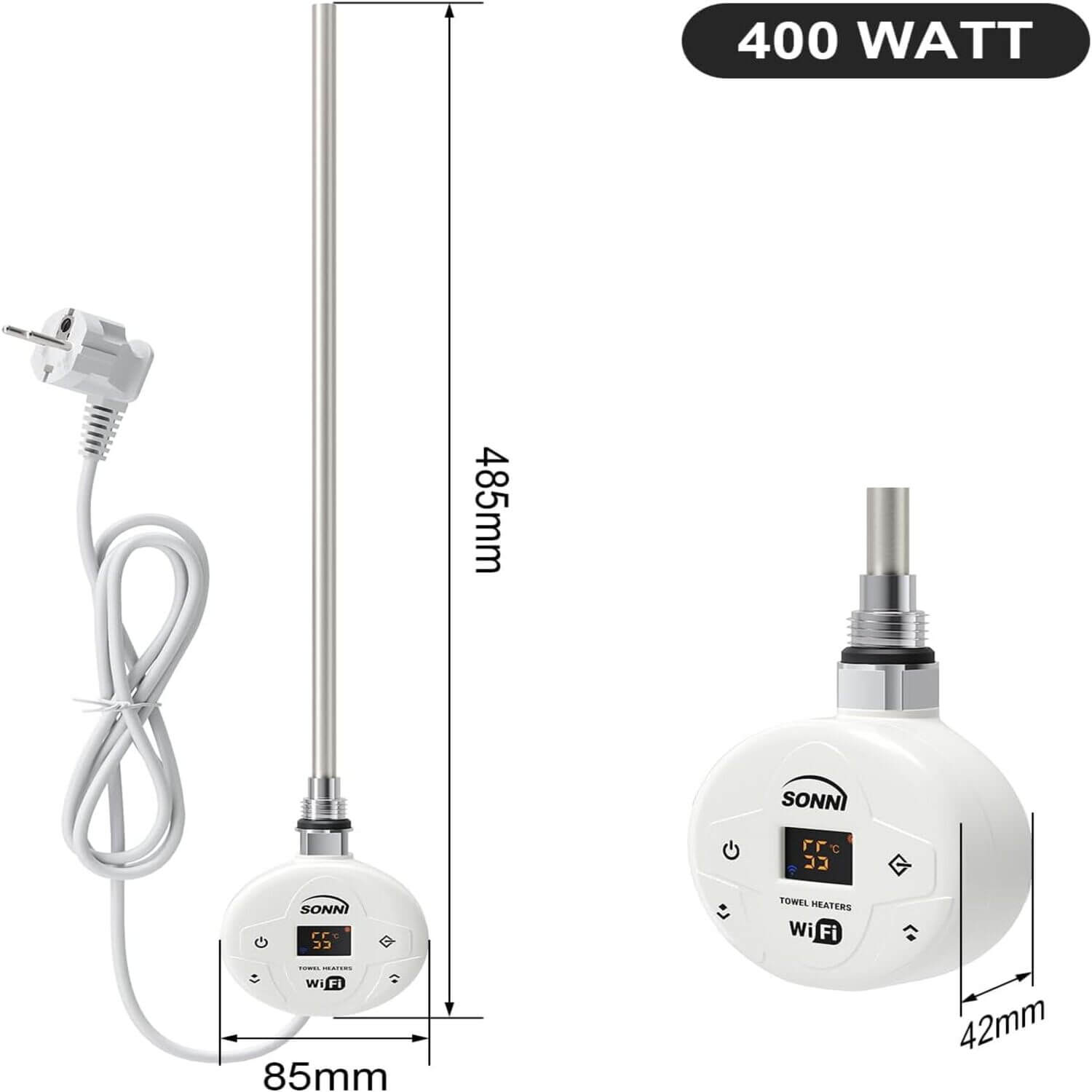 SONNI Smart WIFI elektrischer Heizstab Weiß mit Thermostat Intelleganter Temperaturregelstab für Badheizkörper APP-Steuerung - Sonni Sanitär GmbH