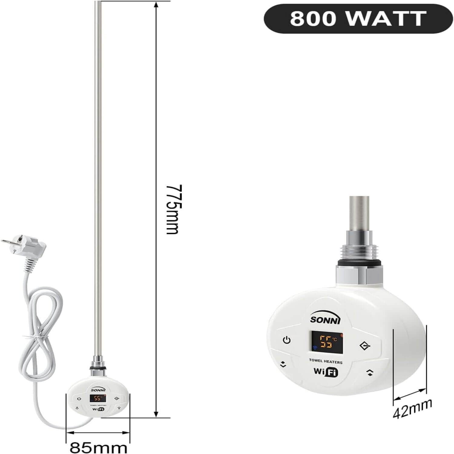 SONNI Smart WIFI elektrischer Heizstab Weiß mit Thermostat Intelleganter Temperaturregelstab für Badheizkörper APP-Steuerung - Sonni Sanitär GmbH