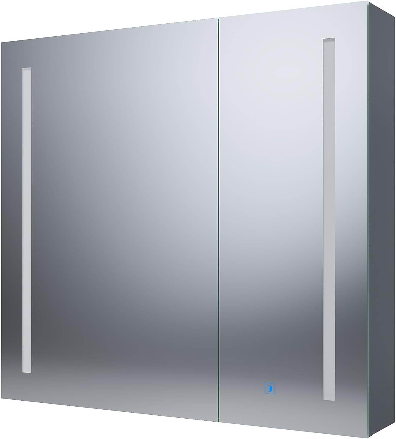 SONNI Spiegelschrank Bad mit Beleuchtung und Make-up Ablage 70x65 cm, Steckdose & 3-fache Vergrößerungsspiegel, 3 Lichtfarben, Dimmbar - Dunkelgrau - Sonni Sanitär GmbH